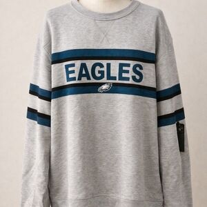 Team Apparel Grey Eagles Crewneck with Teal and Black Stripes